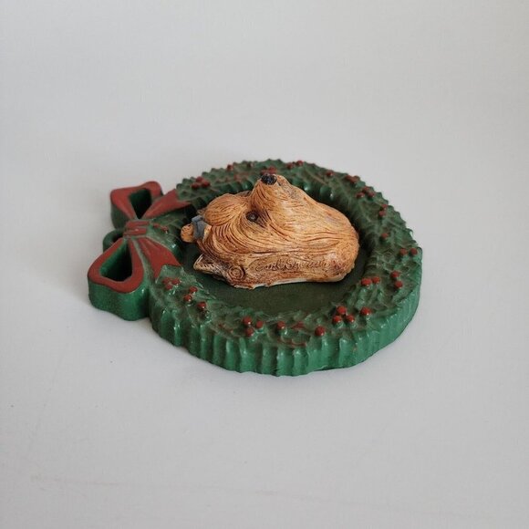 Earl Sherwan Charmstone Yorkie Dog Profile In Wreath Christmas Tree Ornament - Picture 4 of 8